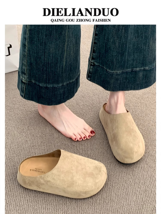 厚底勃肯鞋一脚蹬包头半拖鞋女外穿2025新款春秋季增高懒人博肯鞋